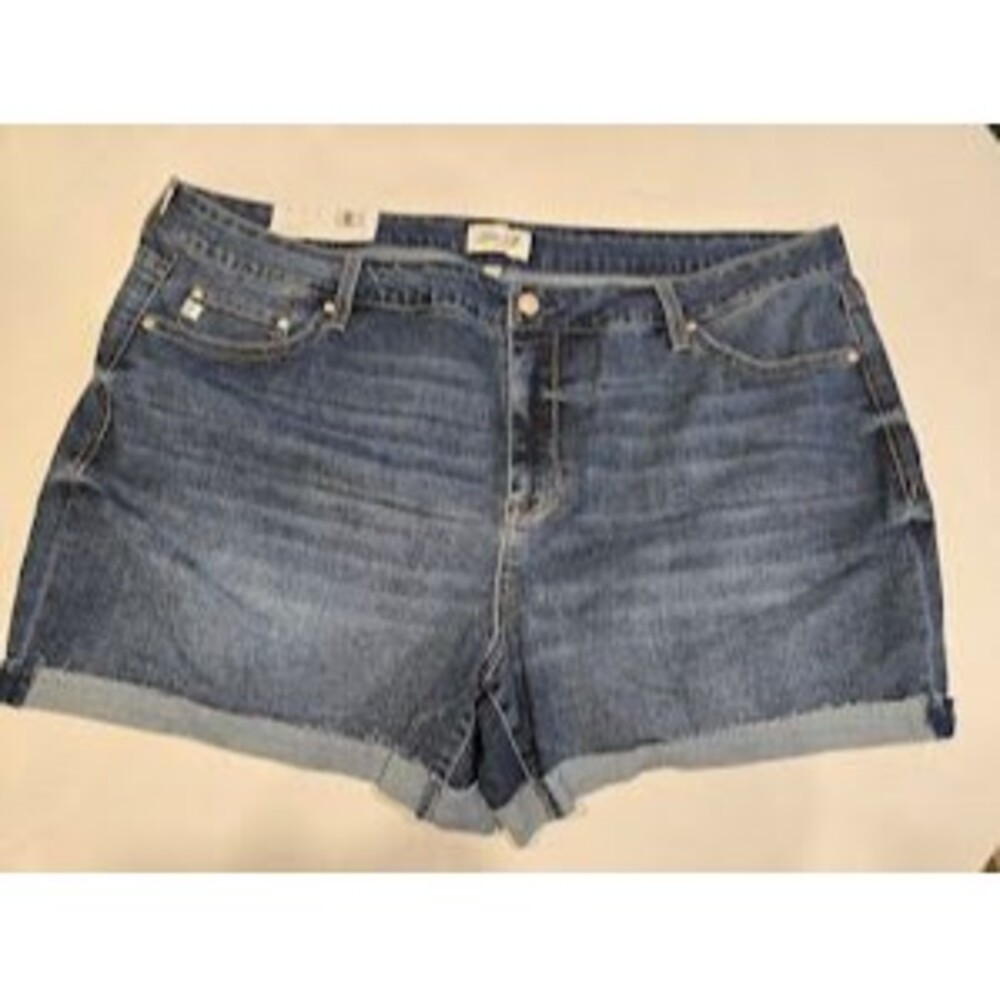 Seven7 Denim Rolled Cuff Weekend Shorts - Blue- Womens 24W - NEW